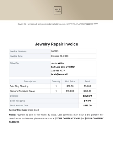 Free Jewelry Repair Invoice Template to Edit Online