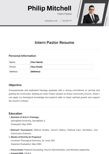 Free Intern Pastor Resume Template to Edit Online