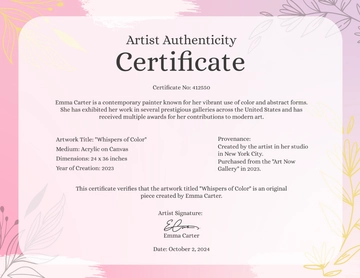 Free Artist Authenticity Certificate Template to Edit Online