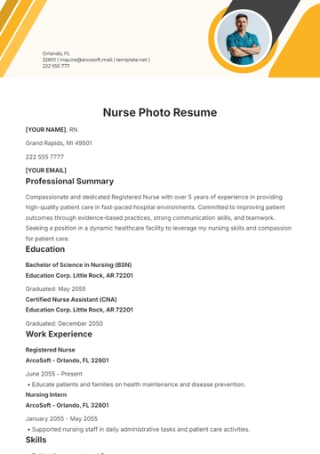 Free Nurse Photo Resume Template to Edit Online