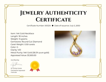 Free Jewelry Authenticity Certificate Template to Edit Online