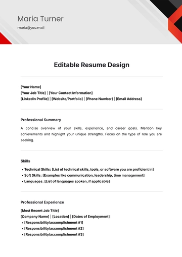 Free Editable Resume Design Template to Edit Online
