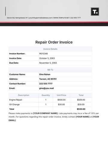 Free Repair Order Invoice Template to Edit Online