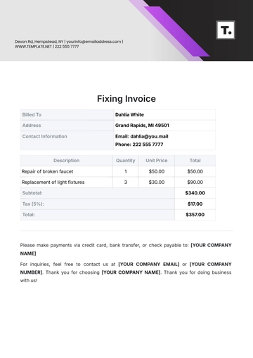 Free Fixing Invoice Template to Edit Online