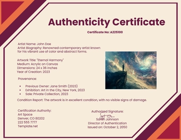 Free Editable Authenticity Certificate Template to Edit Online