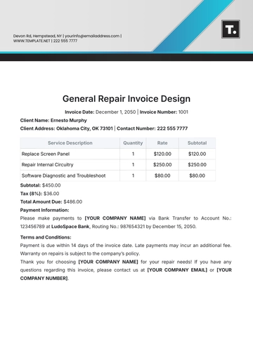 Free General Repair Invoice Design Template to Edit Online