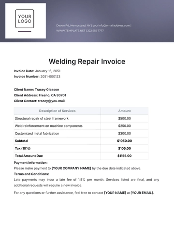 Free Welding Repair Invoice Template to Edit Online