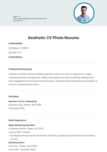 Free Aesthetic CV Photo Resume Template to Edit Online