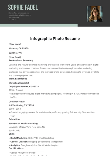 Free Infographic Photo Resume Template to Edit Online