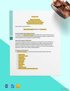 Holiday List Template