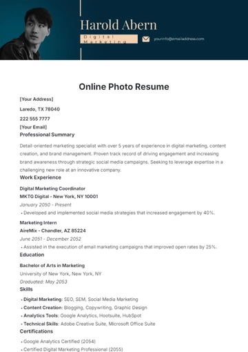 Free Online Photo Resume Template to Edit Online