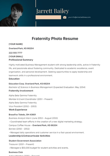 Free Fraternity Photo Resume Template to Edit Online