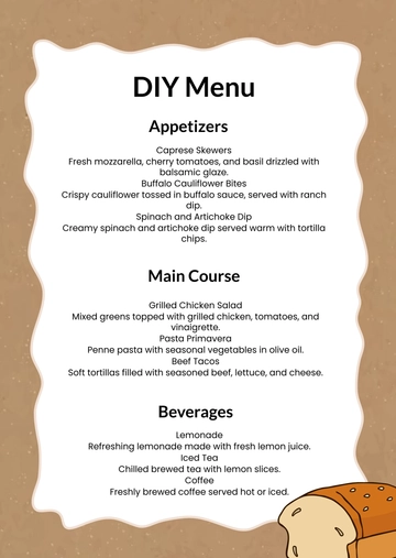 Free DIY Menu Template to Edit Online