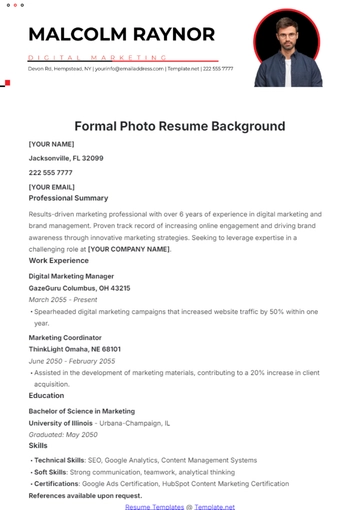 Free Formal Photo Resume Background Template to Edit Online