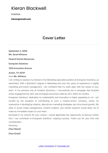 Free Cover Letter Template to Edit Online