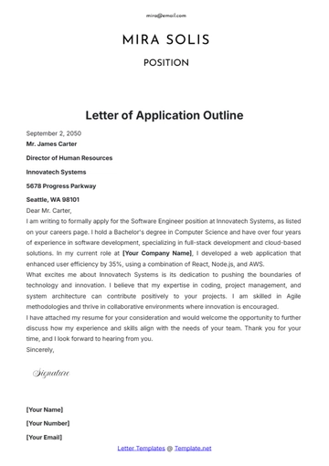 Free Letter of Application Outline Template to Edit Online