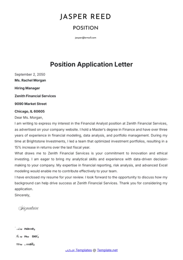 Free Position Application Letter Template to Edit Online
