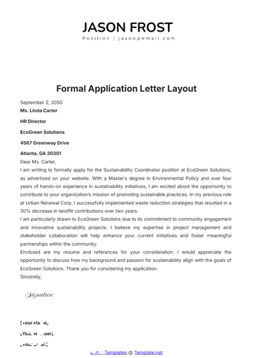 Free Formal Application Letter Layout Template to Edit Online