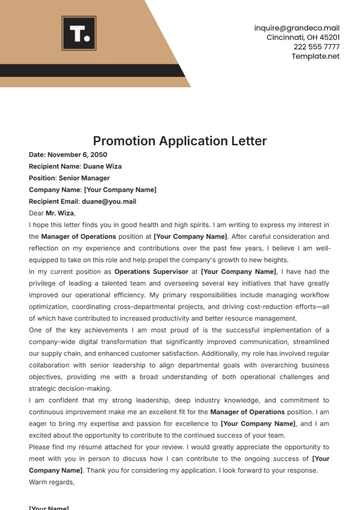 Free Promotion Application Letter Template to Edit Online