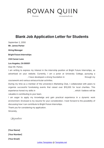Free Blank Job Application Letter for Students Template to Edit Online