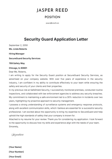 Free Security Guard Application Letter Template to Edit Online
