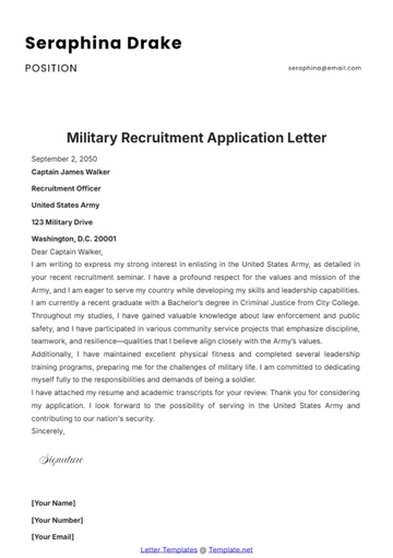 Free Military Recruitment Application Letter Template to Edit Online
