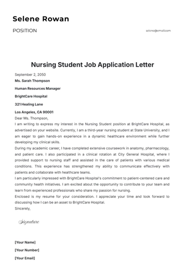 Free Nursing Student Job Application Letter Template to Edit Online