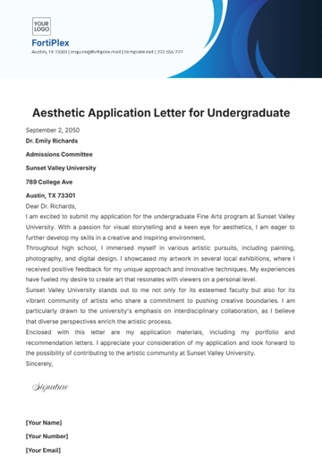 Free Aesthetic Application Letter for Undergraduate Template to Edit Online
