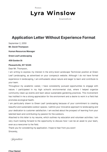 Free Application Letter Without Experience Format Template to Edit Online