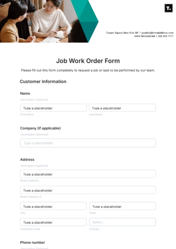 Free Job Work Order Form Template to Edit Online