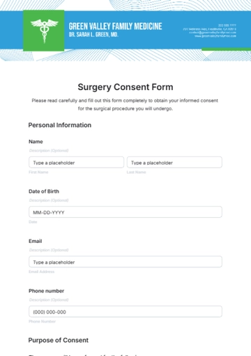 Free Surgery Consent Form Template to Edit Online