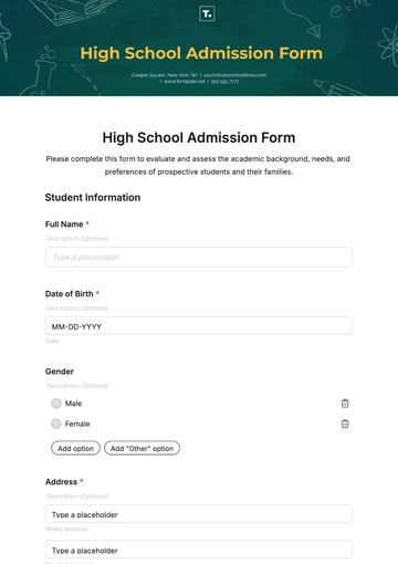 Free High School Admission Form Template to Edit Online