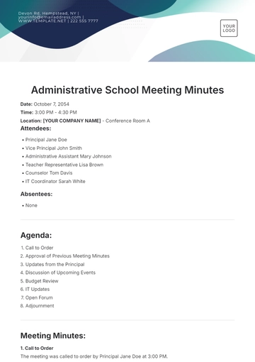Free Administrative School Meeting Minutes Template to Edit Online