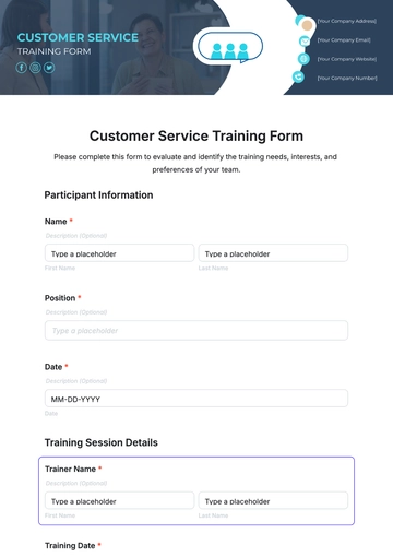 Free Customer Service Training Form Template to Edit Online