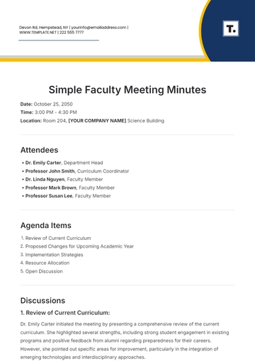 Free Simple Faculty Meeting Minutes Template to Edit Online