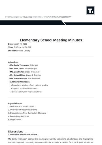 Free Elementary School Meeting Minutes Template to Edit Online