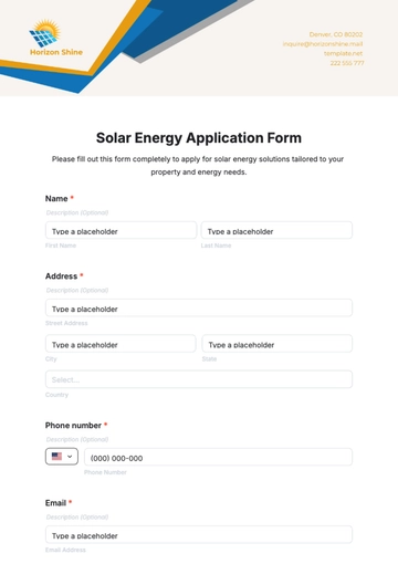 Free Solar Energy Application Form Template to Edit Online