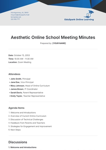 Free Aesthetic Online School Meeting Minutes Template to Edit Online