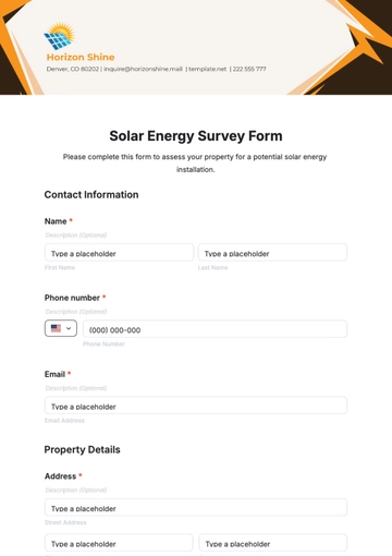 Free Solar Energy Survey Form Template to Edit Online