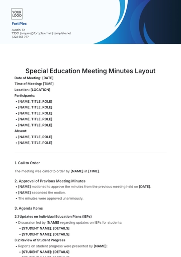 Free Special Education Meeting Minutes Layout Template to Edit Online
