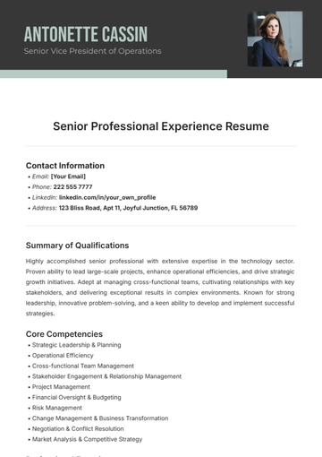 Free Senior Professional Experience Resume Template to Edit Online