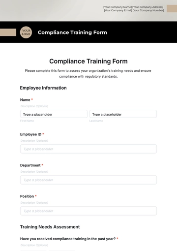 Free Compliance Training Form Template to Edit Online