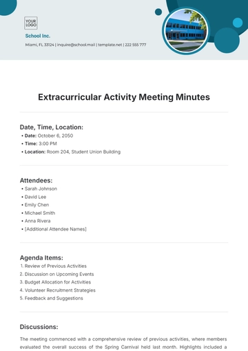Free Extracurricular Activity Meeting Minutes Template to Edit Online