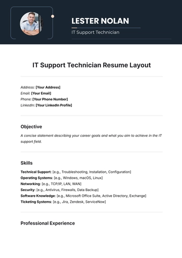 Free IT Support Technician Resume Layout Template to Edit Online