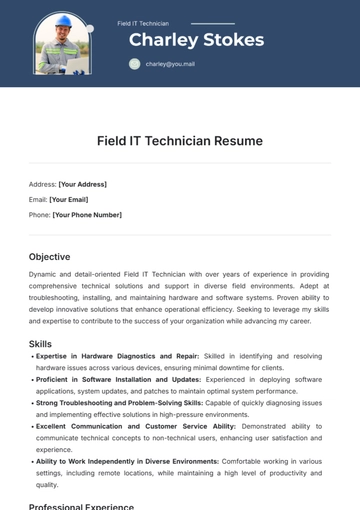 Free Field IT Technician Resume Template to Edit Online