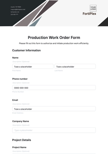 Free Production Work Order Form Template to Edit Online