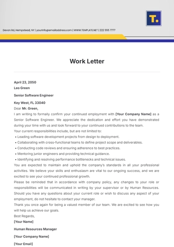 Free Work Letter Template to Edit Online