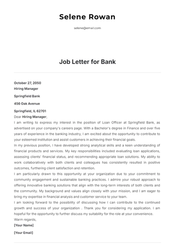 Free Job Letter for Bank Template to Edit Online