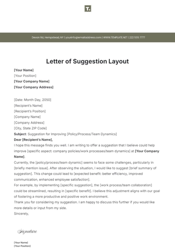 Free Letter of Suggestion Layout Template to Edit Online