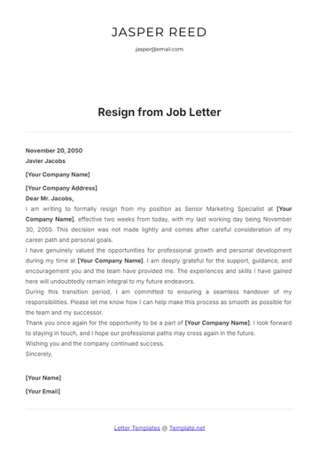 Free Resign from Job Letter Template to Edit Online